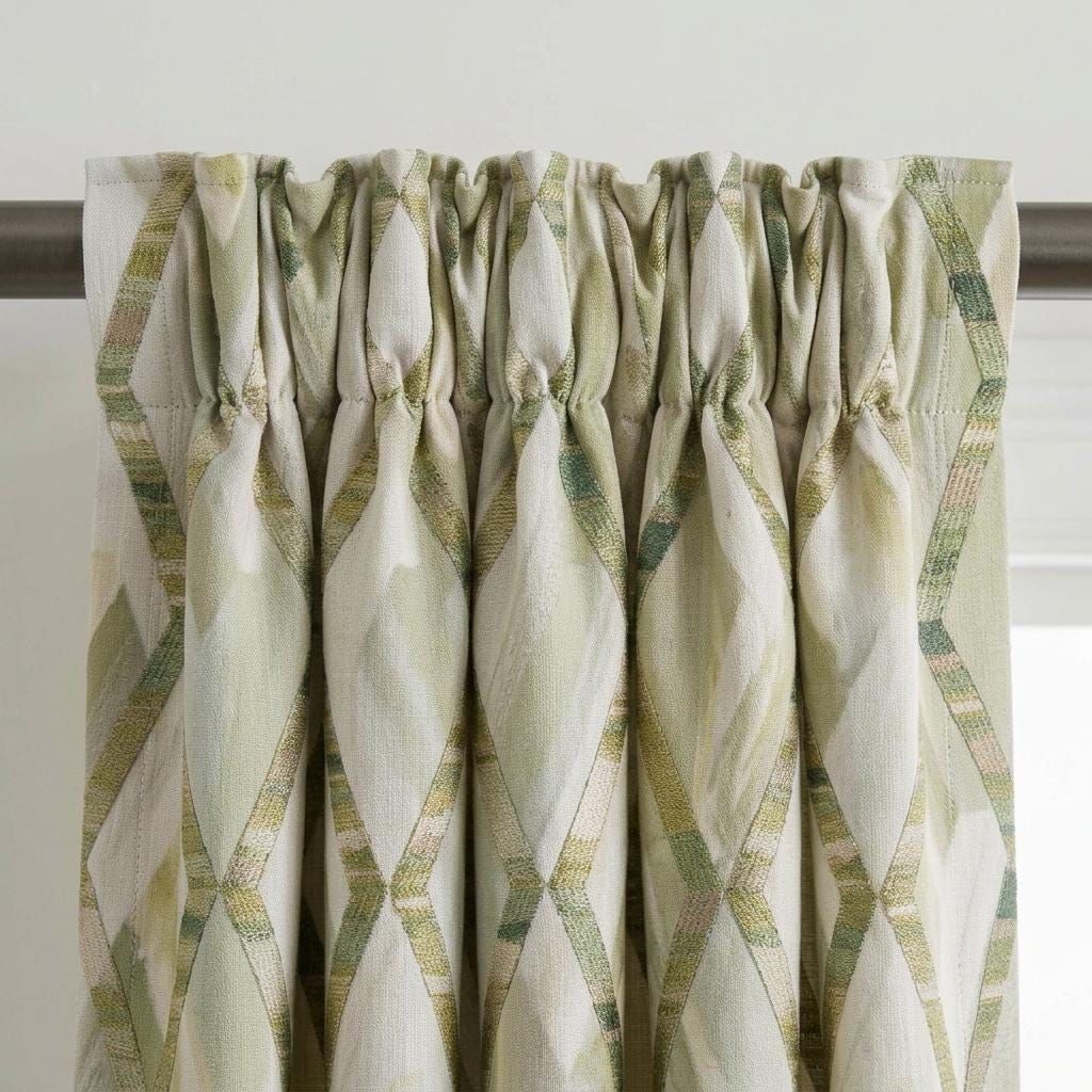 Sage Olive Green Pure Linen Embroidered Curtains, Geometric Trellis Drapes, Custom Extra Long Blackout Panels — image 10