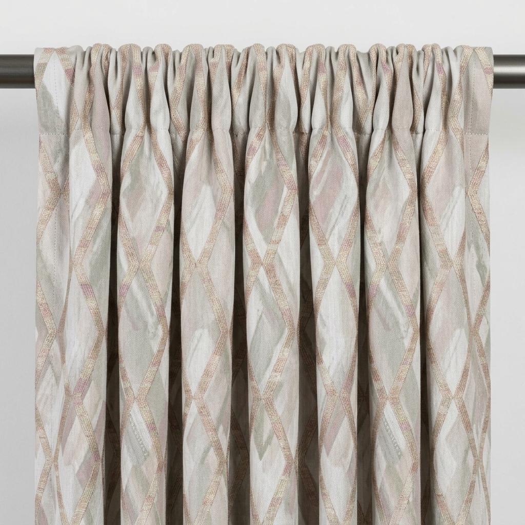 Silver Grey & Blush Pure Linen Embroidered Curtains, Champagne Geometric Trellis, Custom Extra Long Blackout Drapes — image 8