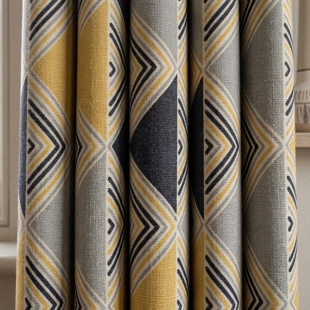 Black Mustard Pure Linen Curtains, Beige Tribal Geometric Drapes, Custom Blackout or Light-Filtering Panels — image 9