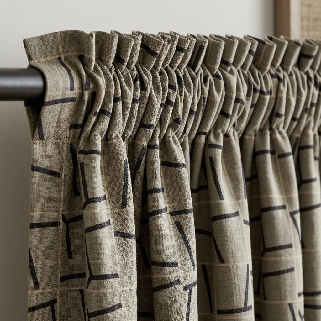 Black Grey Pure Linen Curtains, Abstract Geometric Line Print, Custom Blackout or Light Filtering Drapes — image 4