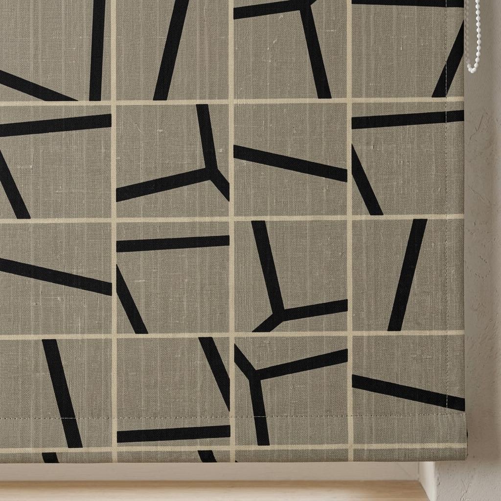 Taupe Black Linen Roman Shade, Abstract Geometric Custom Roman Blind, Mid Century Modern Blackout Shade — image 8