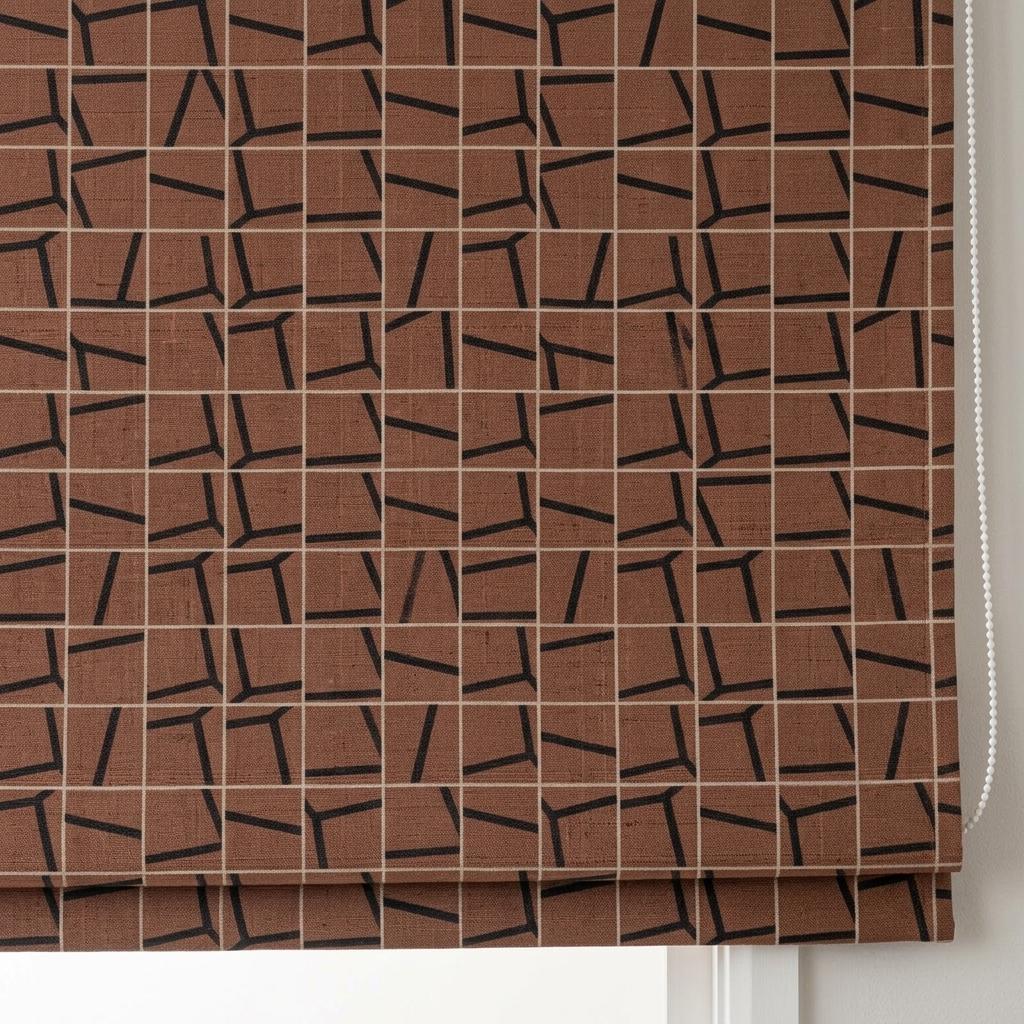 Rust Terracotta Black Linen Roman Shade, Abstract Geometric Custom Roman Blind, Mid Century Modern Blackout — image 5