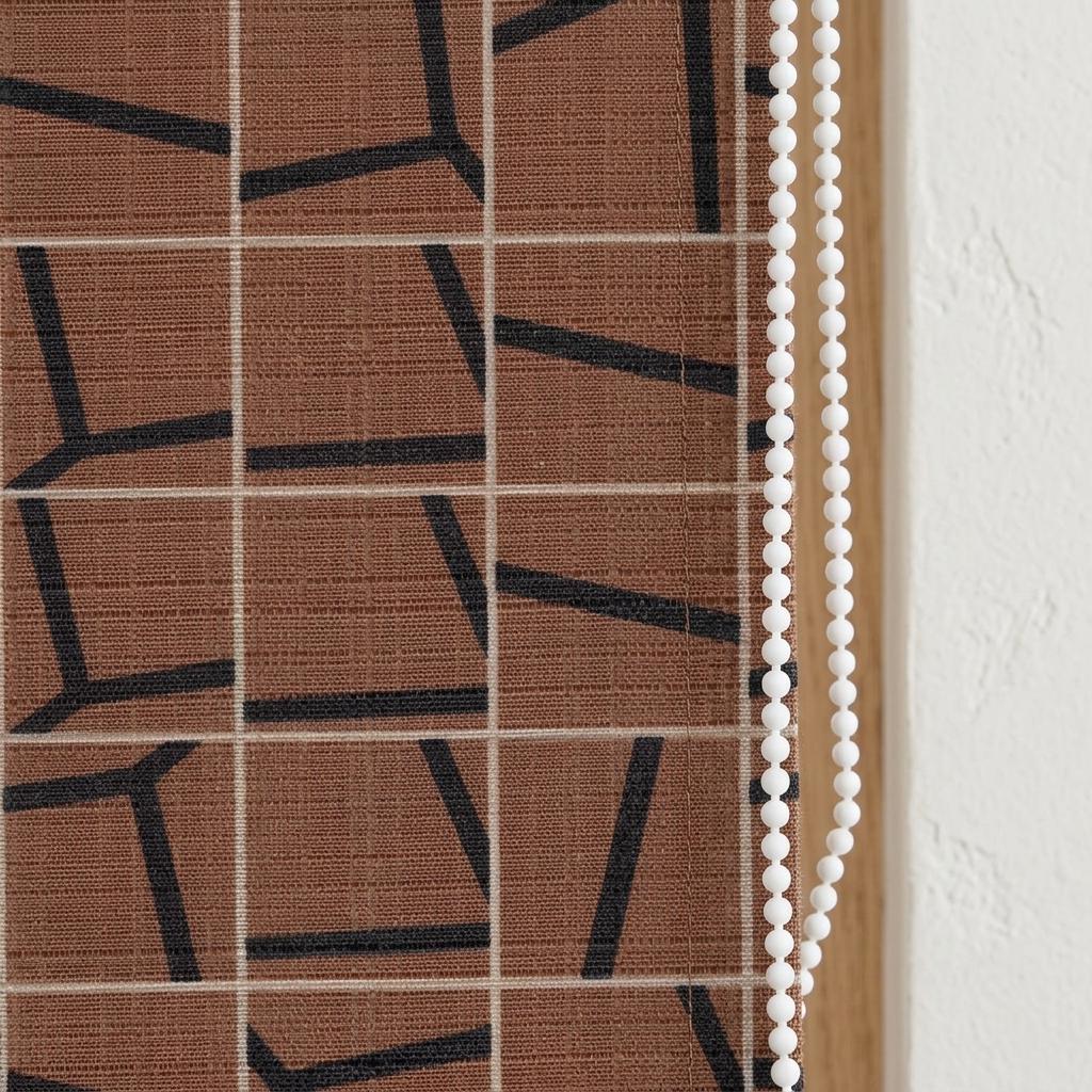 Rust Terracotta Black Linen Roman Shade, Abstract Geometric Custom Roman Blind, Mid Century Modern Blackout — image 4