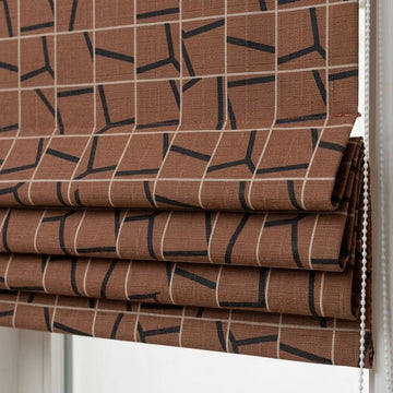 Rust Terracotta Black Linen Roman Shade, Abstract Geometric Custom Roman Blind, Mid Century Modern Blackout — image 1