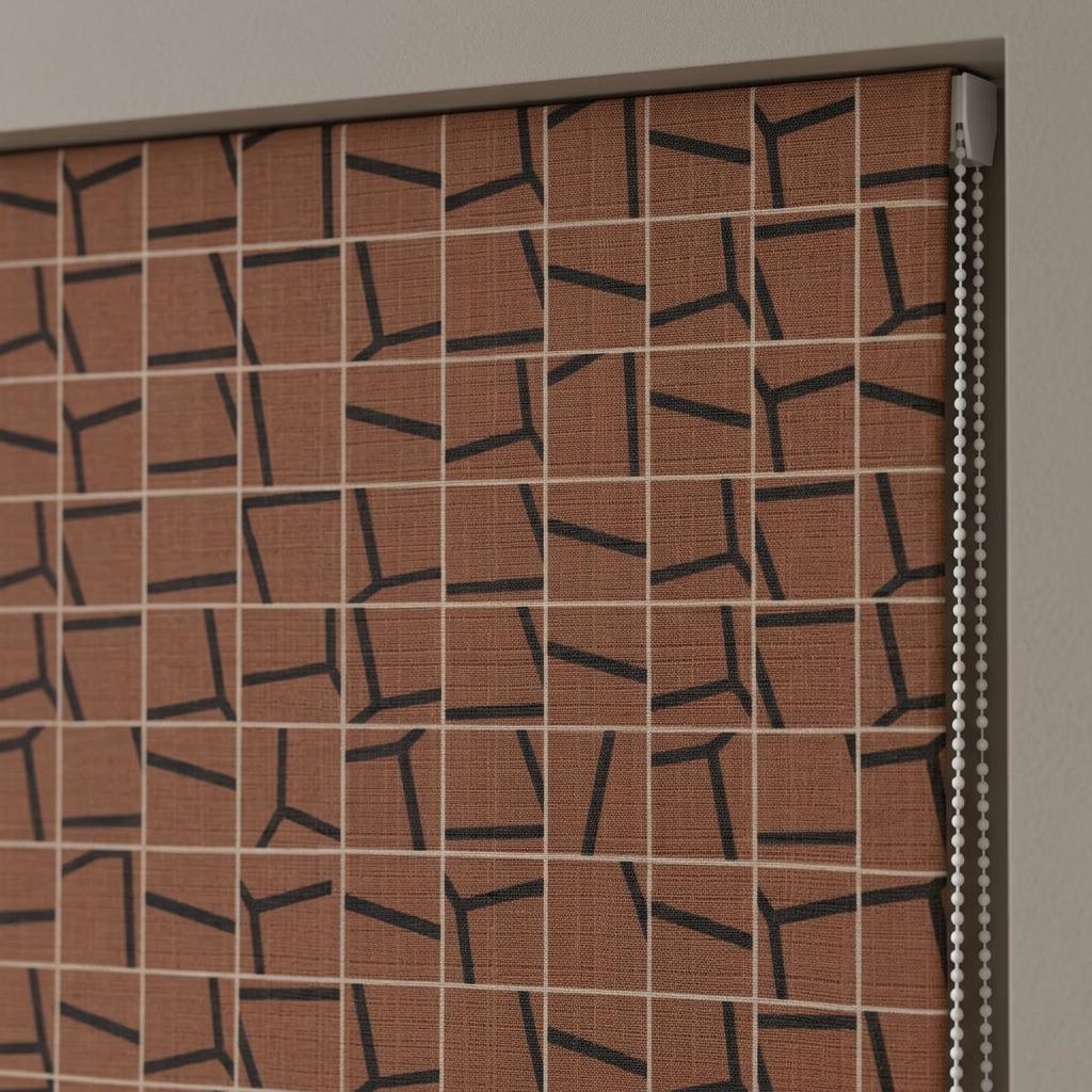 Rust Terracotta Black Linen Roman Shade, Abstract Geometric Custom Roman Blind, Mid Century Modern Blackout — image 8