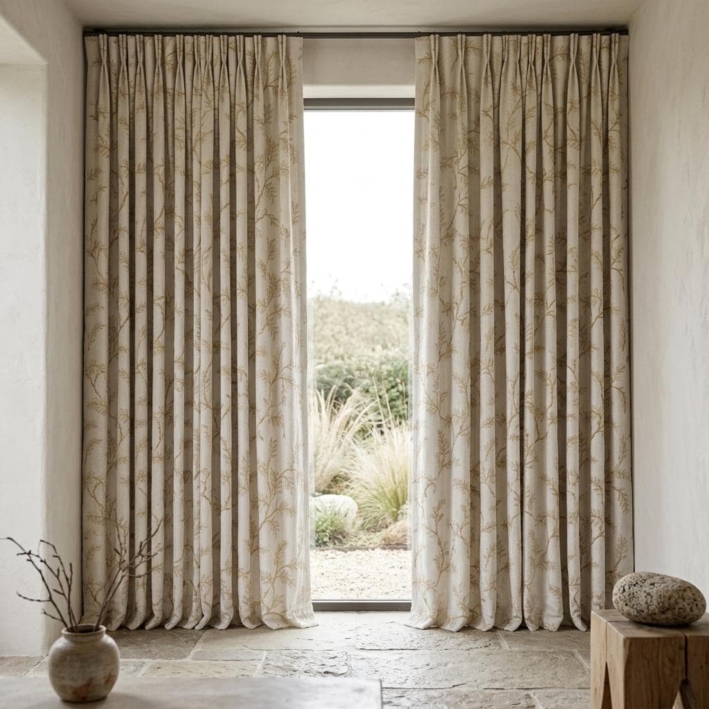 Ivory Pure Linen Curtains, Beige Gold Embroidered Botanical Vine, Custom Blackout or Light Filtering Drapes — image 9