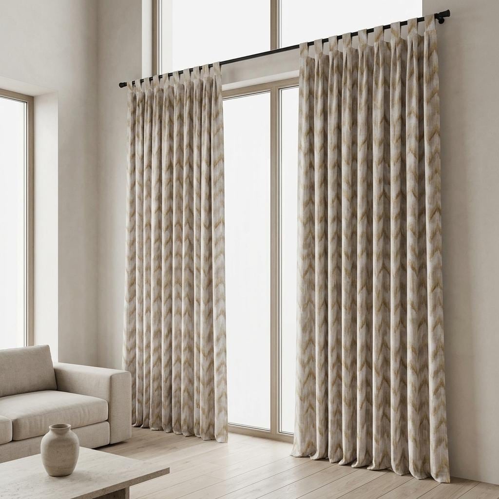 Ivory Pure Linen Embroidered Curtains, Champagne Gold Ikat Diamond Drapes, Custom Extra Long Blackout Panels — image 10