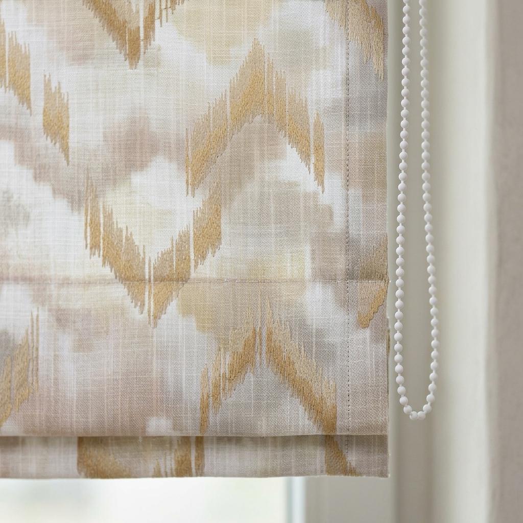 Ivory Beige Linen Roman Shade, Taupe Embroidered Ogee Diamond Trellis, Custom Blackout or Light Filtering Window Blind — image 7