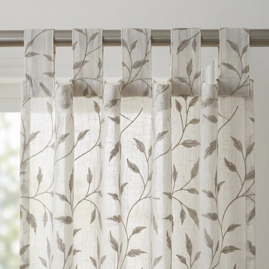 White Pure Linen Sheer Curtains, Sage Gray Embroidered Leaf Vine, Custom Light Filtering Drapes — image 9