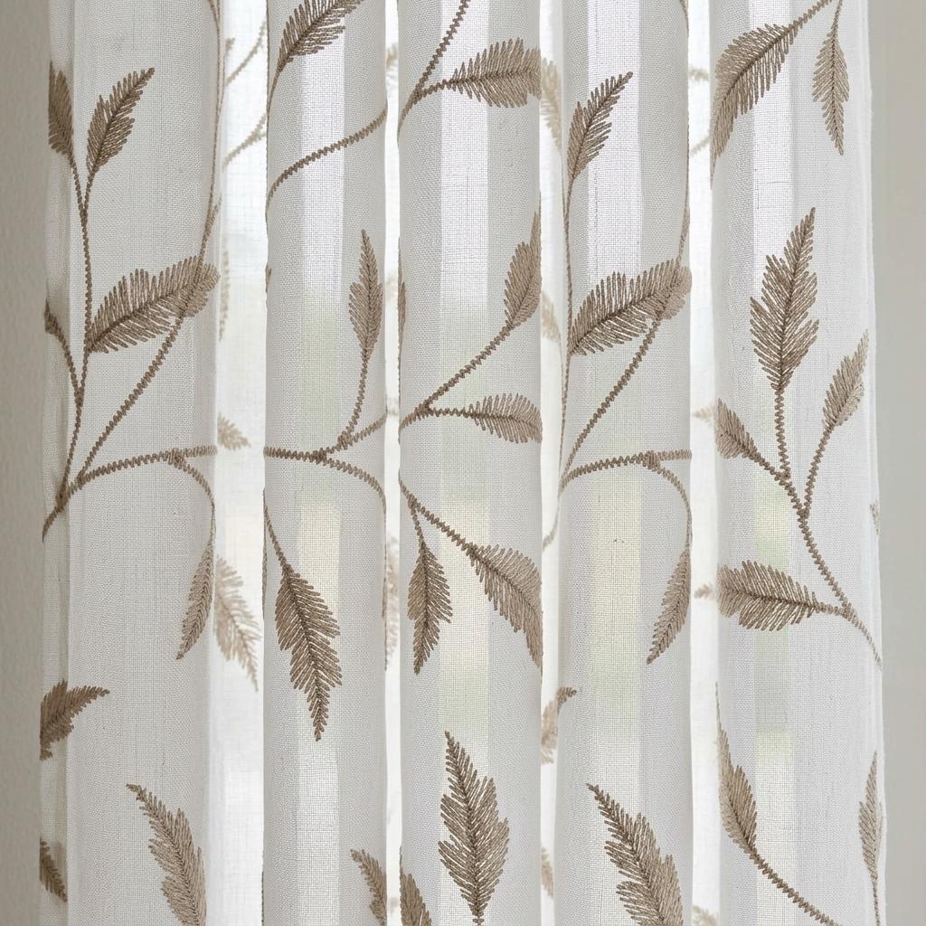White Pure Linen Sheer Curtains, Champagne Gold Embroidered Leaf Vine, Custom Light Filtering Drapes — image 9