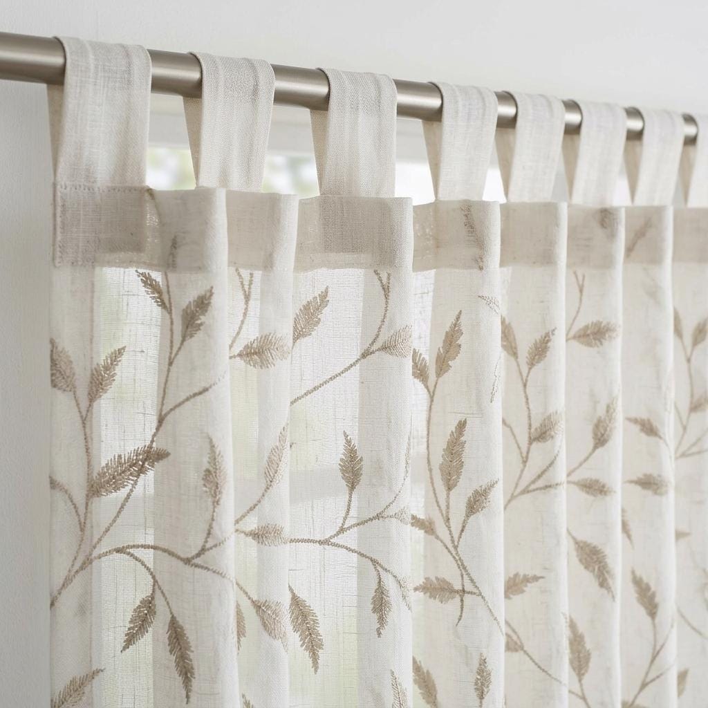 White Pure Linen Sheer Curtains, Champagne Gold Embroidered Leaf Vine, Custom Light Filtering Drapes — image 10