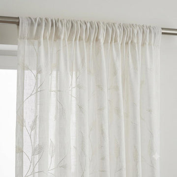 White on White Pure Linen Sheer Curtains, Tone on Tone Embroidered Leaf Vine, Custom Light Filtering Drapes — image 1