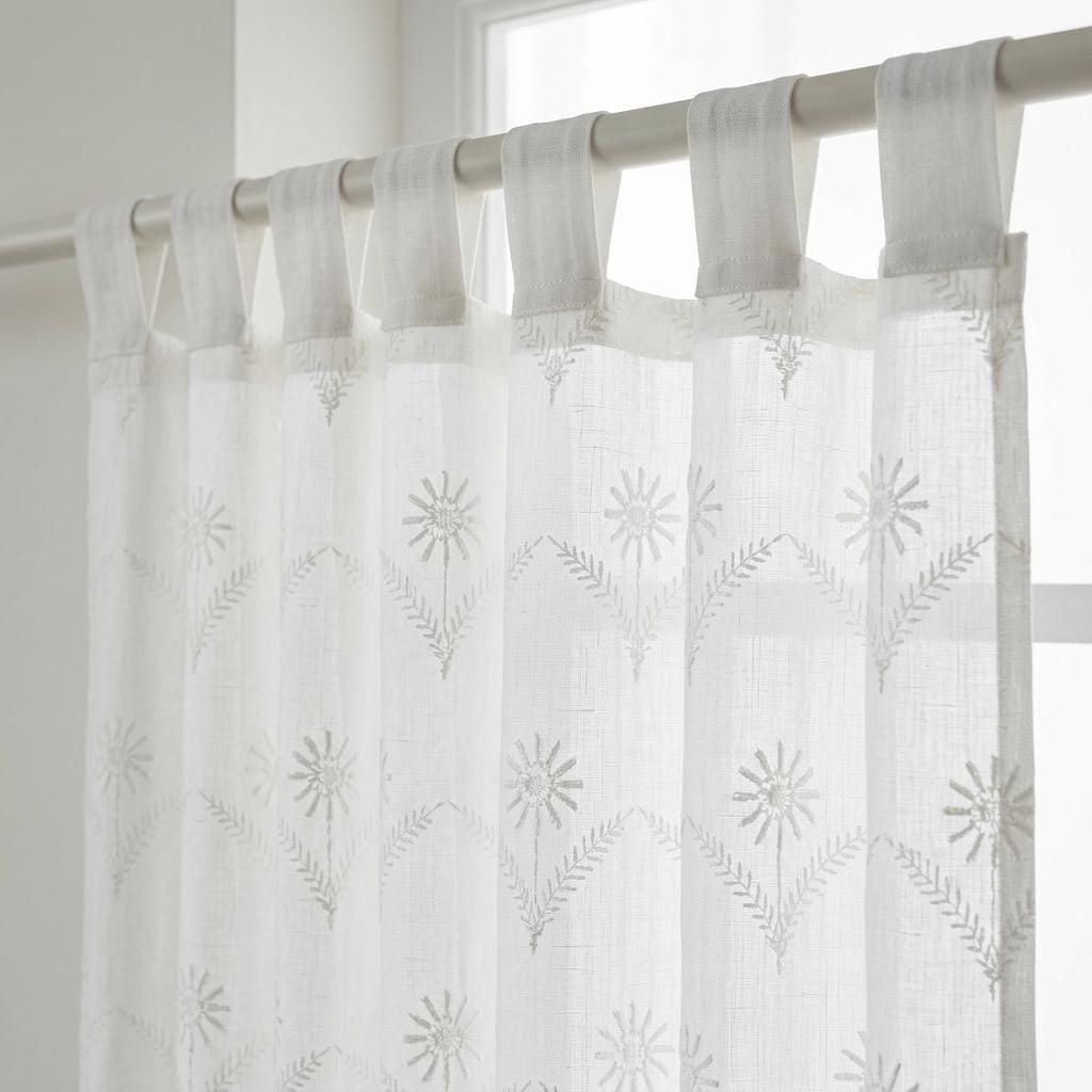 White Pure Linen Sheer Curtains, White on White Embroidered Daisy Floral, Custom Light Filtering Drapes — image 6