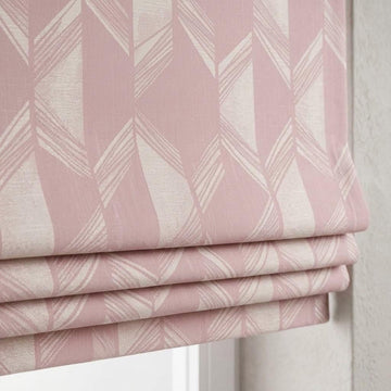 Blush Pink & Ivory Linen Roman Shade, Geometric Jacquard, Custom Blackout or Light Filtering Window Blind — image 1