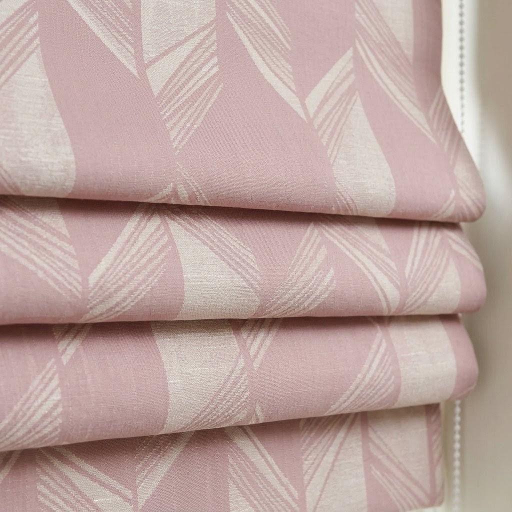 Blush Pink & Ivory Linen Roman Shade, Geometric Jacquard, Custom Blackout or Light Filtering Window Blind — image 5