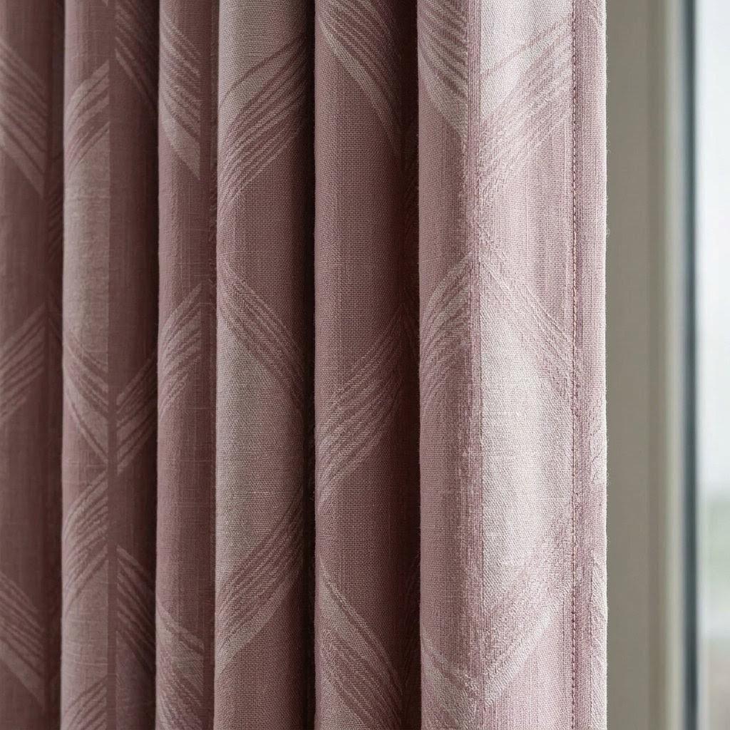 Blush Pink & Ivory Pure Linen Jacquard Curtains, Art Deco Geometric Chevron Drapes, Custom Extra Long Blackout Panels — image 1