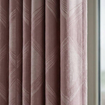 Blush Pink & Ivory Pure Linen Jacquard Curtains, Art Deco Geometric Chevron Drapes, Custom Extra Long Blackout Panels — image 1