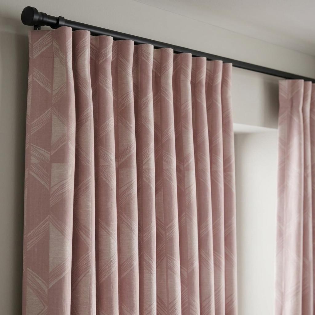 Blush Pink & Ivory Pure Linen Jacquard Curtains, Art Deco Geometric Chevron Drapes, Custom Extra Long Blackout Panels — image 3