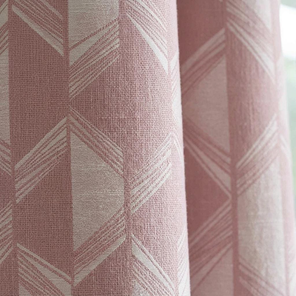 Blush Pink & Ivory Pure Linen Jacquard Curtains, Art Deco Geometric Chevron Drapes, Custom Extra Long Blackout Panels — image 10