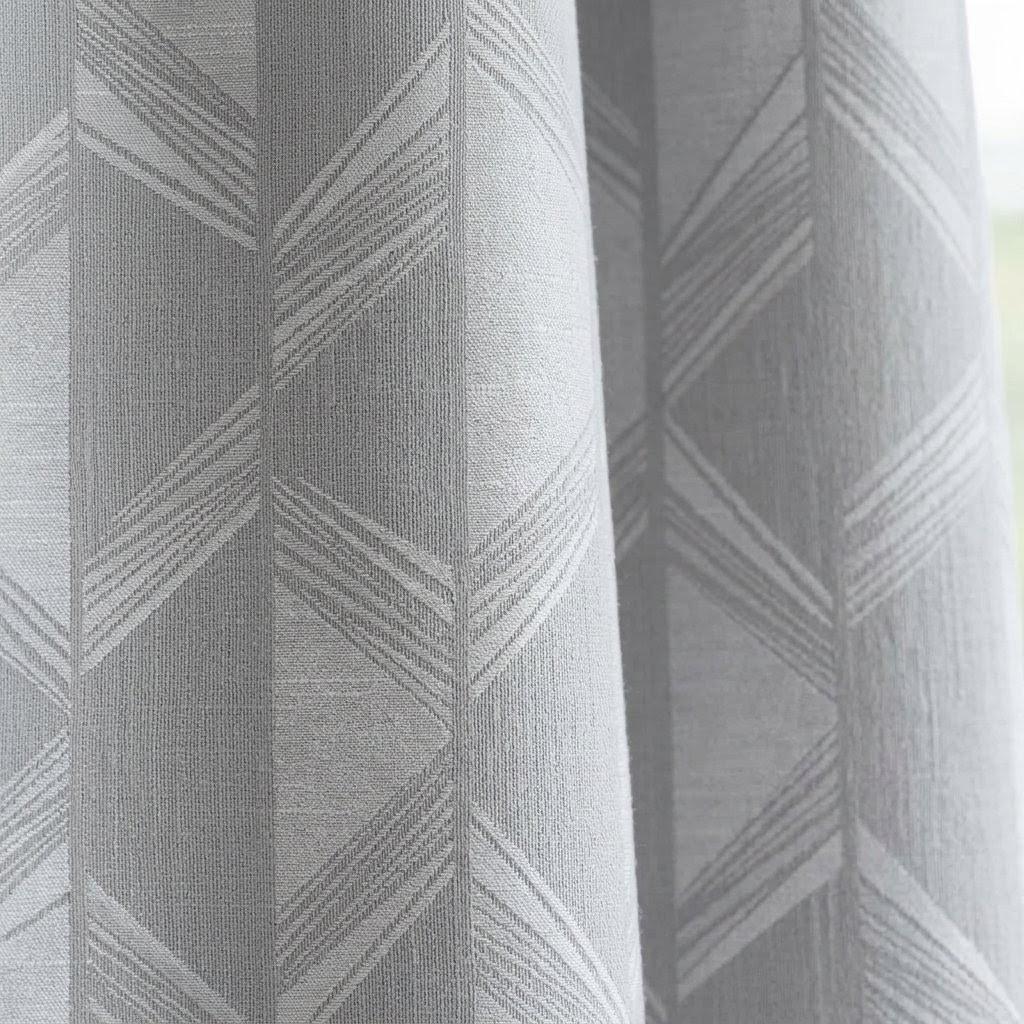 Silver Grey & Pearl White Pure Linen Jacquard Curtains, Art Deco Geometric Chevron Drapes, Custom Extra Long Blackout Panels — image 10
