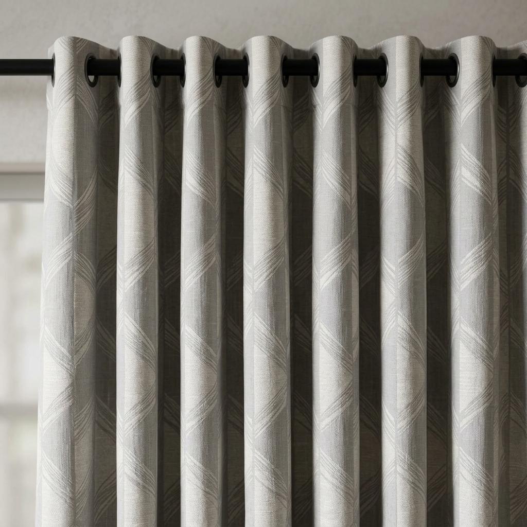 Silver Grey & Pearl White Pure Linen Jacquard Curtains, Art Deco Geometric Chevron Drapes, Custom Extra Long Blackout Panels — image 3