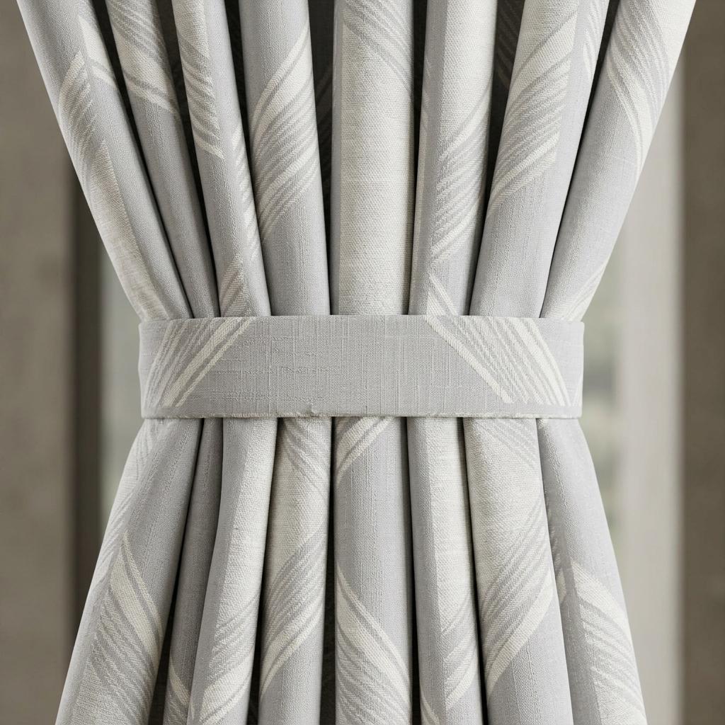 Silver Grey & Pearl White Pure Linen Jacquard Curtains, Art Deco Geometric Chevron Drapes, Custom Extra Long Blackout Panels — image 1