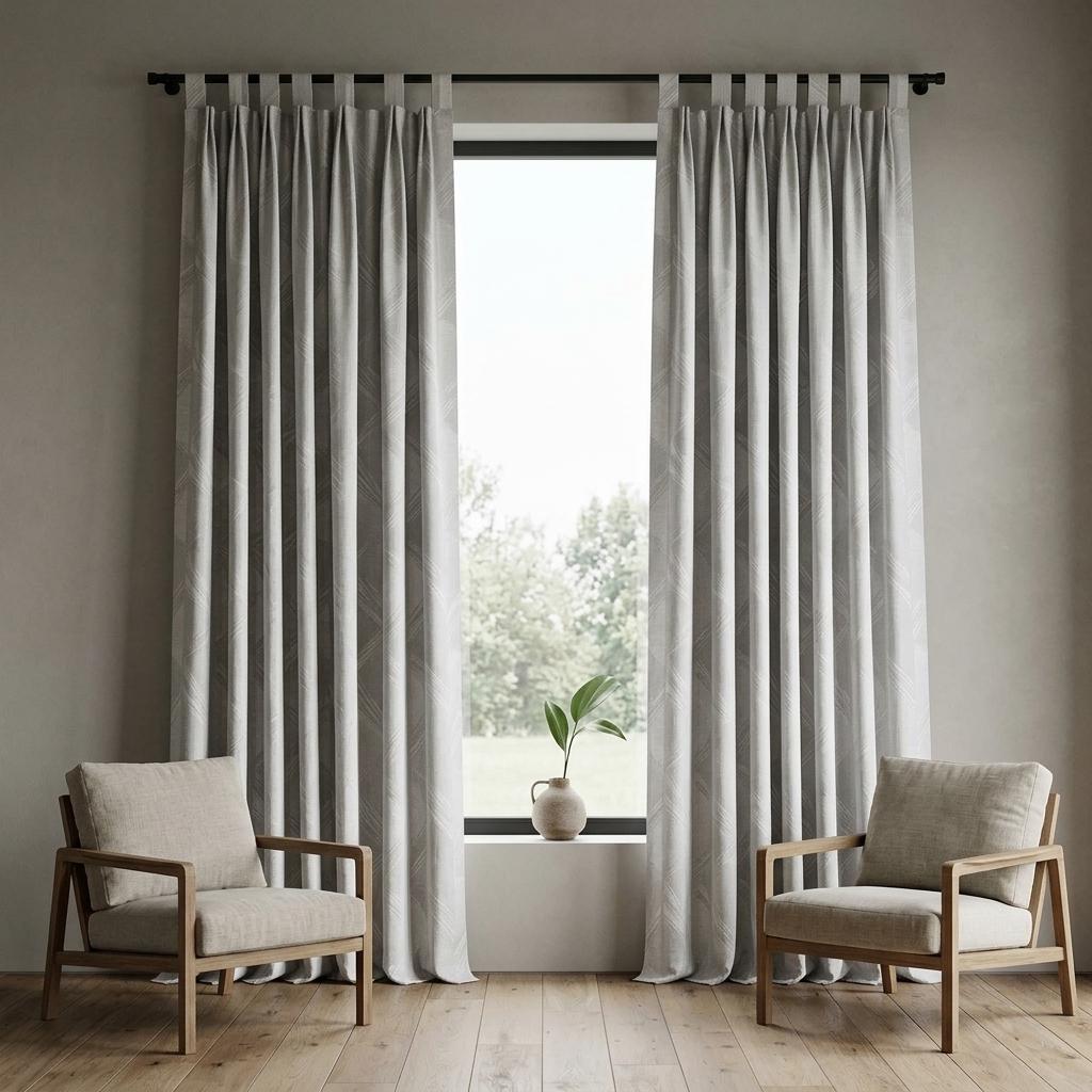 Silver Grey & Pearl White Pure Linen Jacquard Curtains, Art Deco Geometric Chevron Drapes, Custom Extra Long Blackout Panels — image 9