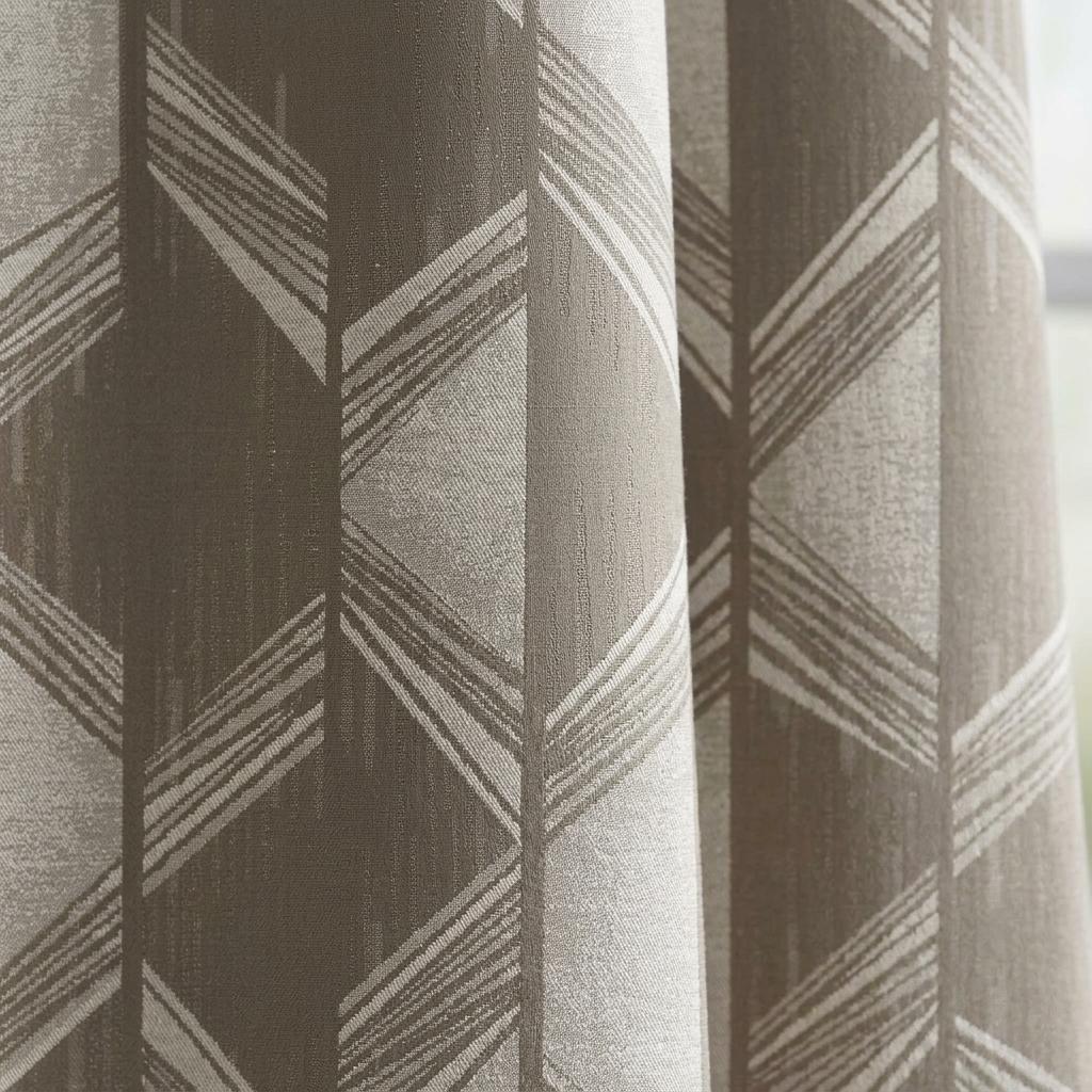 Warm Taupe & Ivory Pure Linen Jacquard Curtains, Art Deco Geometric Chevron Drapes, Custom Extra Long Blackout Panels — image 10