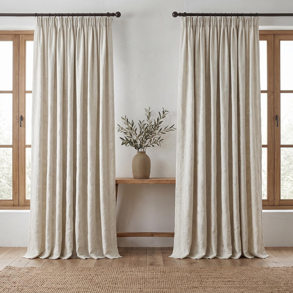 Off White Embroidered Pure Linen Curtains, Ivory Botanical Fern Leaf, Custom Blackout or Light Filtering Drapes — image 5