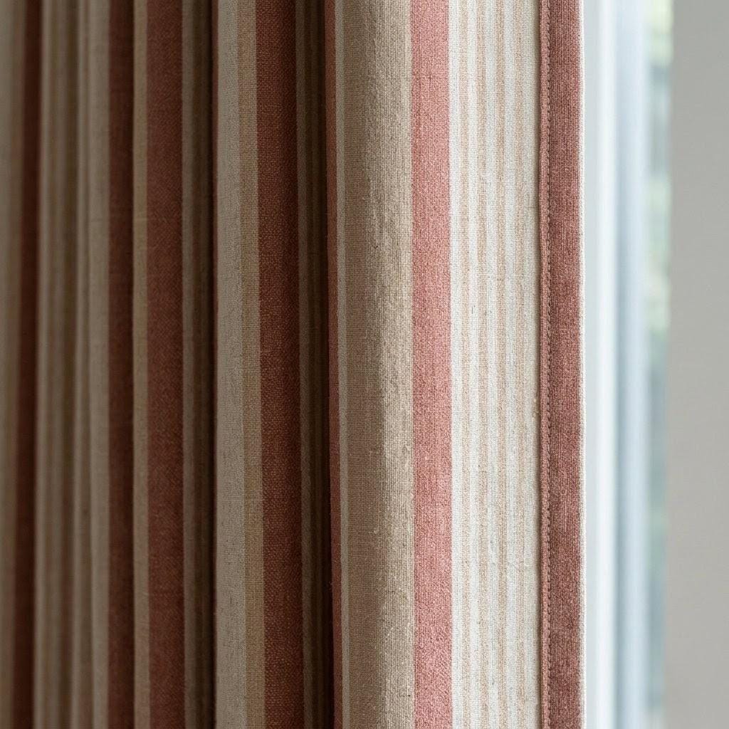 Farmhouse Linen Curtains, Rust & Sand Stripes (Hooks, Tabs, Rod Pocket, Grommet) — image 2