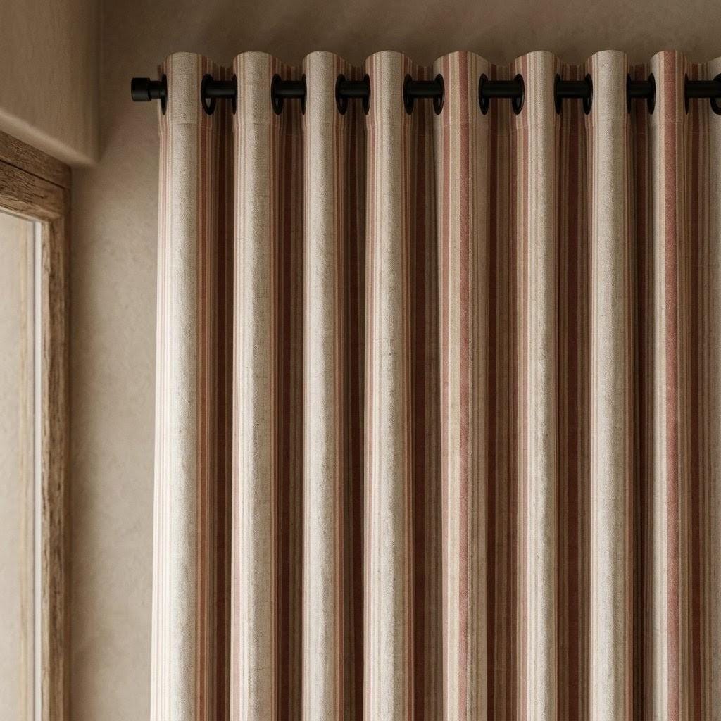 Farmhouse Linen Curtains, Rust & Sand Stripes (Hooks, Tabs, Rod Pocket, Grommet) — image 4
