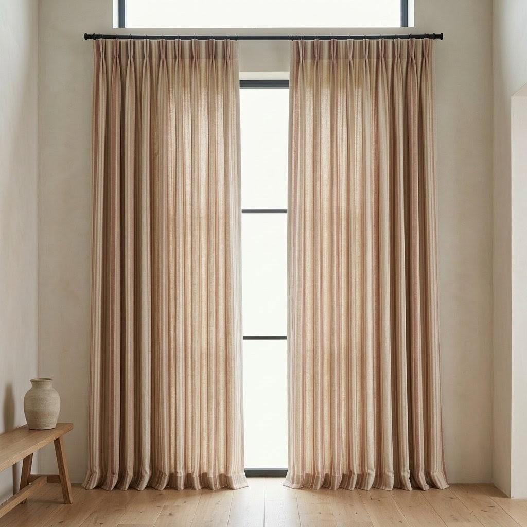 Farmhouse Linen Curtains, Rust & Sand Stripes (Hooks, Tabs, Rod Pocket, Grommet) — image 5