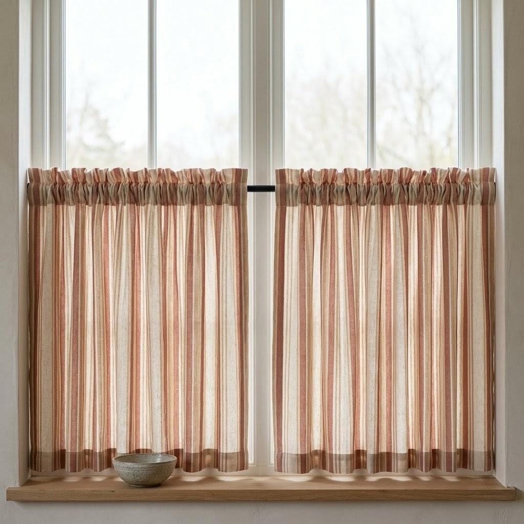 Farmhouse Linen Curtains, Rust & Sand Stripes (Hooks, Tabs, Rod Pocket, Grommet) — image 10