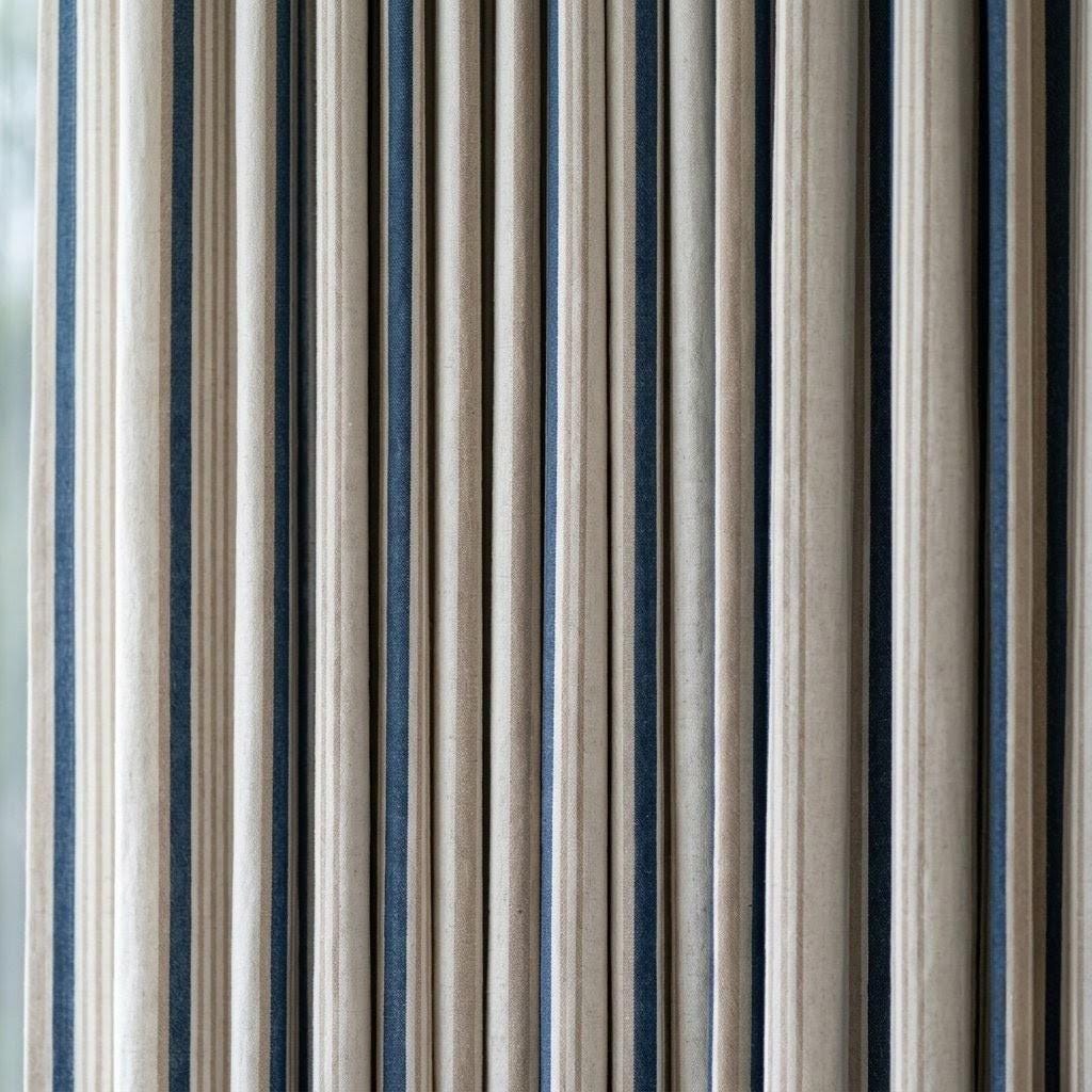 Striped Linen Curtains: Navy & Sand on Ivory (Single or Pair) — image 9
