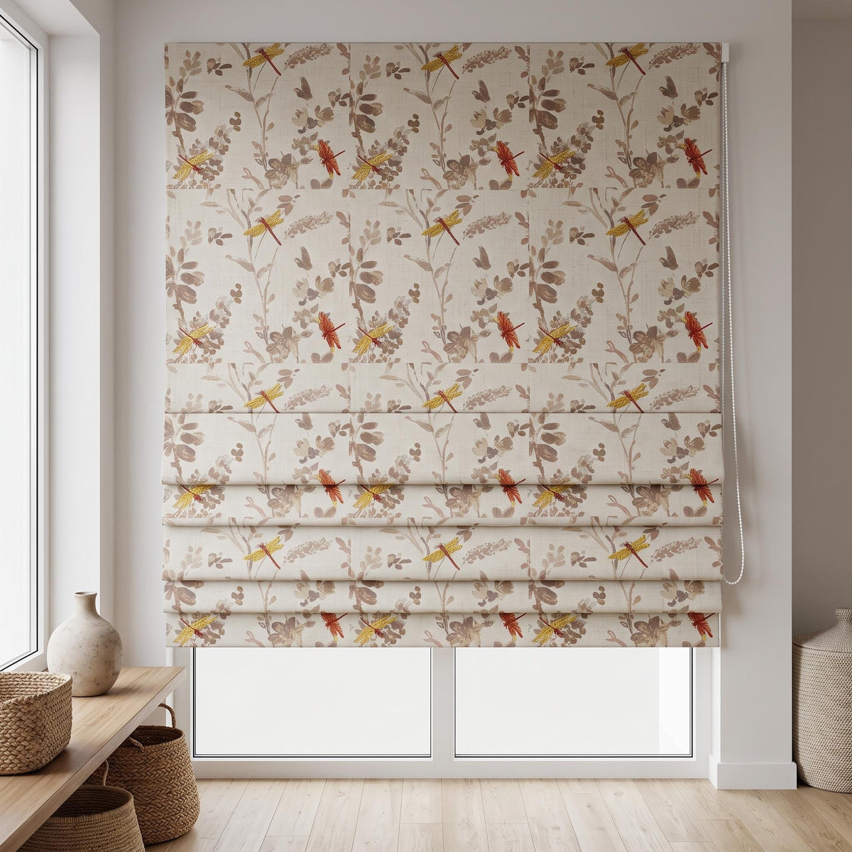 Rust & Gold Dragonfly Embroidered Linen Roman Shade — image 8