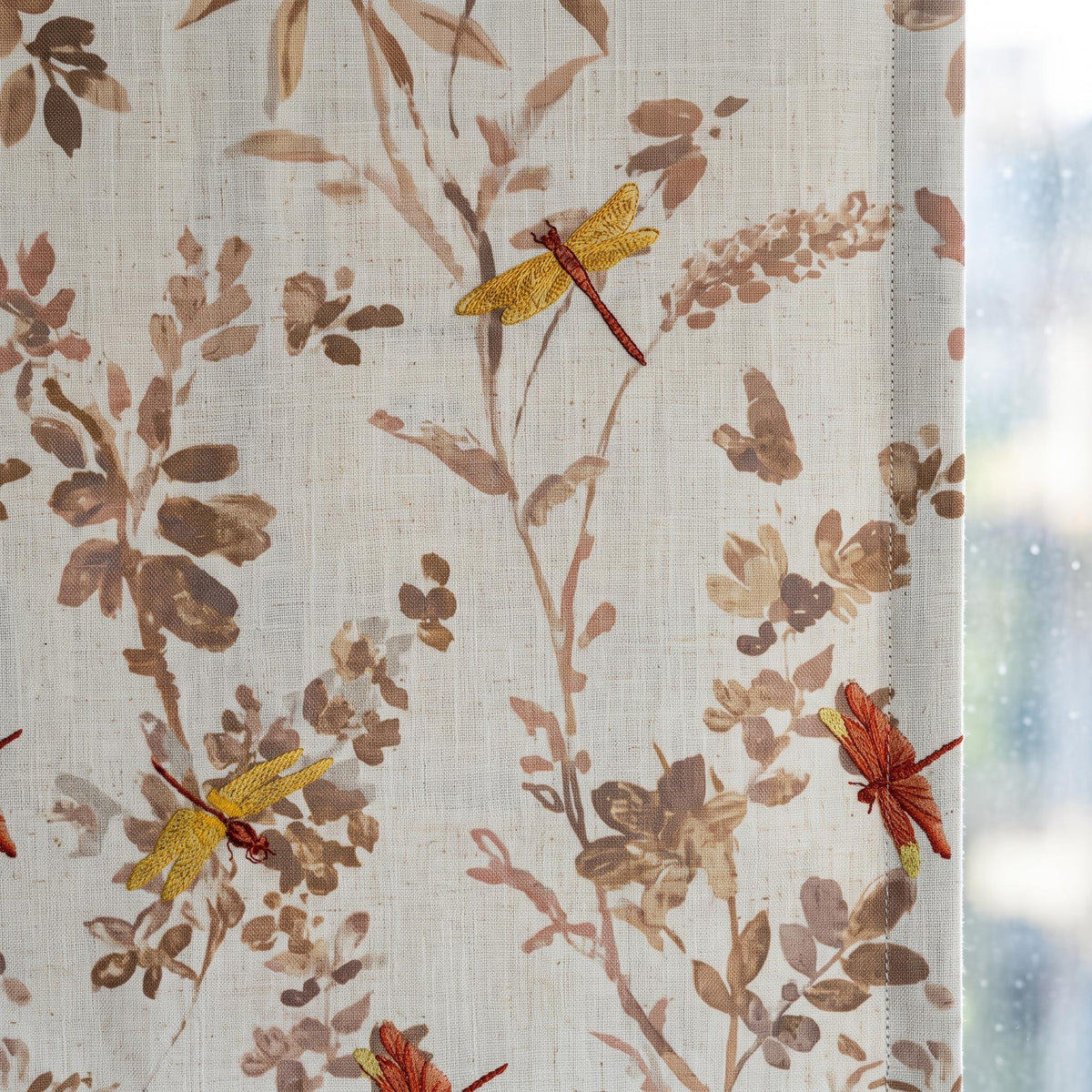 Rust & Gold Dragonfly Embroidered Linen Roman Shade — image 4