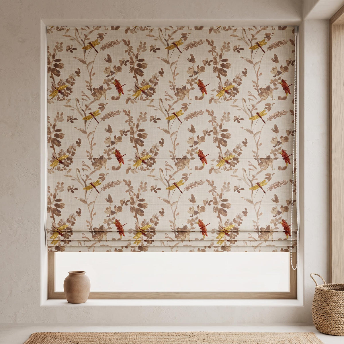 Rust & Gold Dragonfly Embroidered Linen Roman Shade — image 5