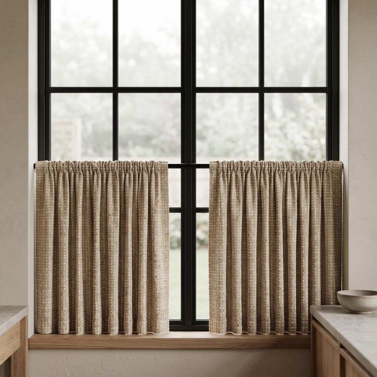 Natural Beige & Ivory Embroidered Linen Curtains, Textured Dot Stripe Drapes, Custom Blackout or Light Filtering Panels — image 9