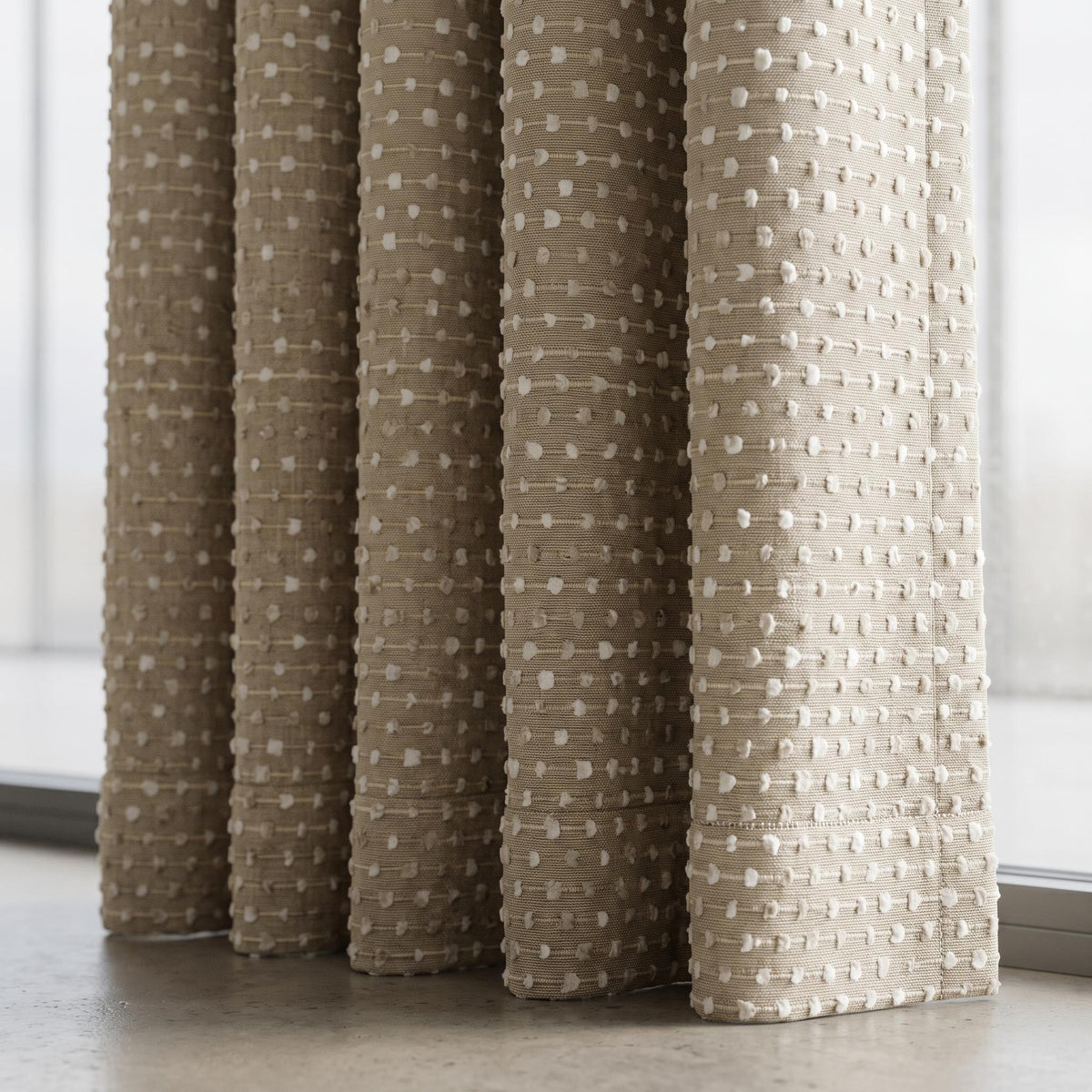 Natural Beige & Ivory Embroidered Linen Curtains, Textured Dot Stripe Drapes, Custom Blackout or Light Filtering Panels — image 4