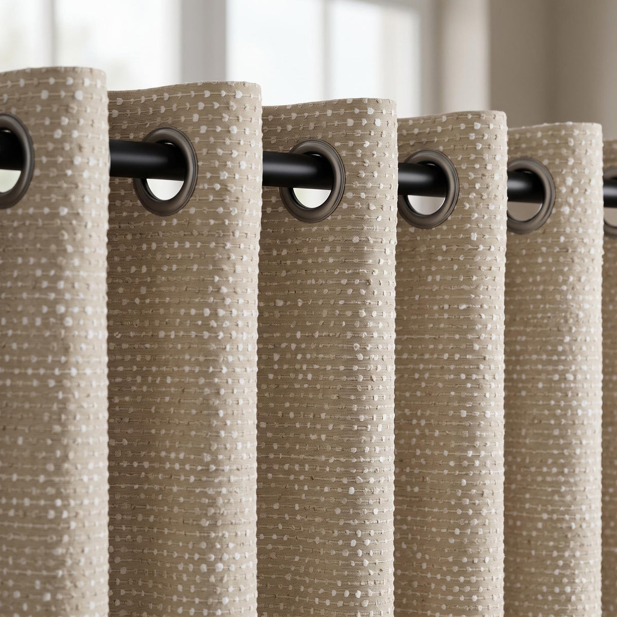 Natural Beige & Ivory Embroidered Linen Curtains, Textured Dot Stripe Drapes, Custom Blackout or Light Filtering Panels — image 8