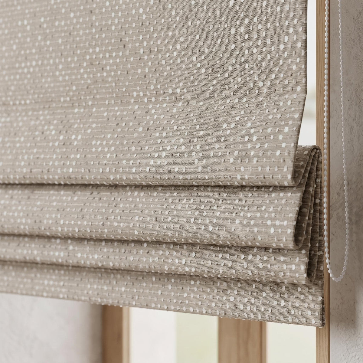 Warm Beige & Ivory Linen Roman Shade, Embroidered Dot Stripe, Custom Blackout or Light Filtering Window Blind — image 2