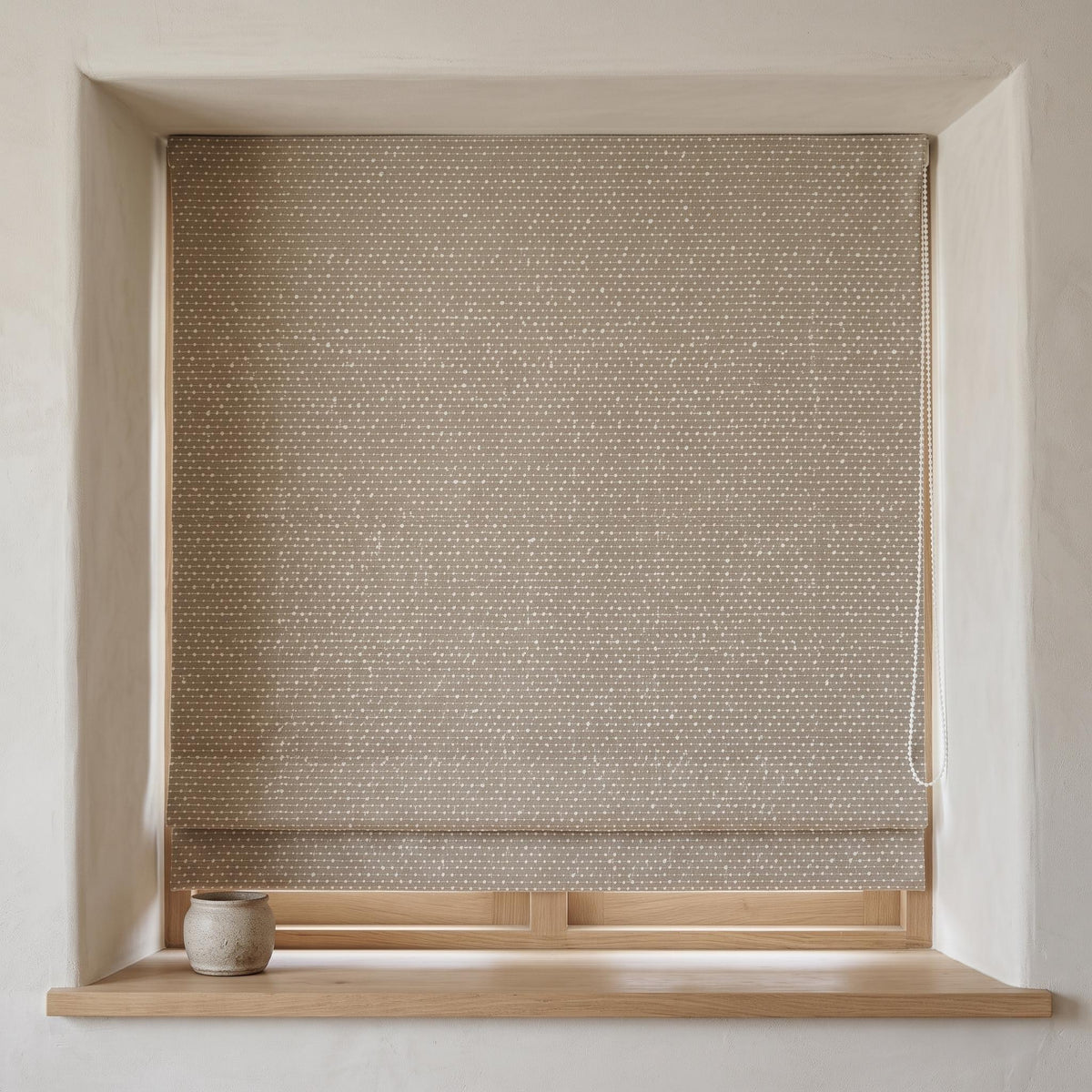 Warm Beige & Ivory Linen Roman Shade, Embroidered Dot Stripe, Custom Blackout or Light Filtering Window Blind — image 8