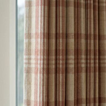 Terracotta Rust & Beige Pure Linen Curtains, Printed Herringbone Plaid Farmhouse Drapes, Custom Blackout or Light Filtering Panels — image 1