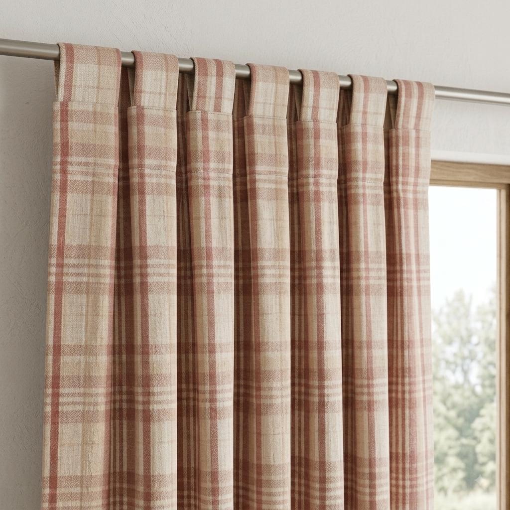 Terracotta Rust & Beige Pure Linen Curtains, Printed Herringbone Plaid Farmhouse Drapes, Custom Blackout or Light Filtering Panels — image 8