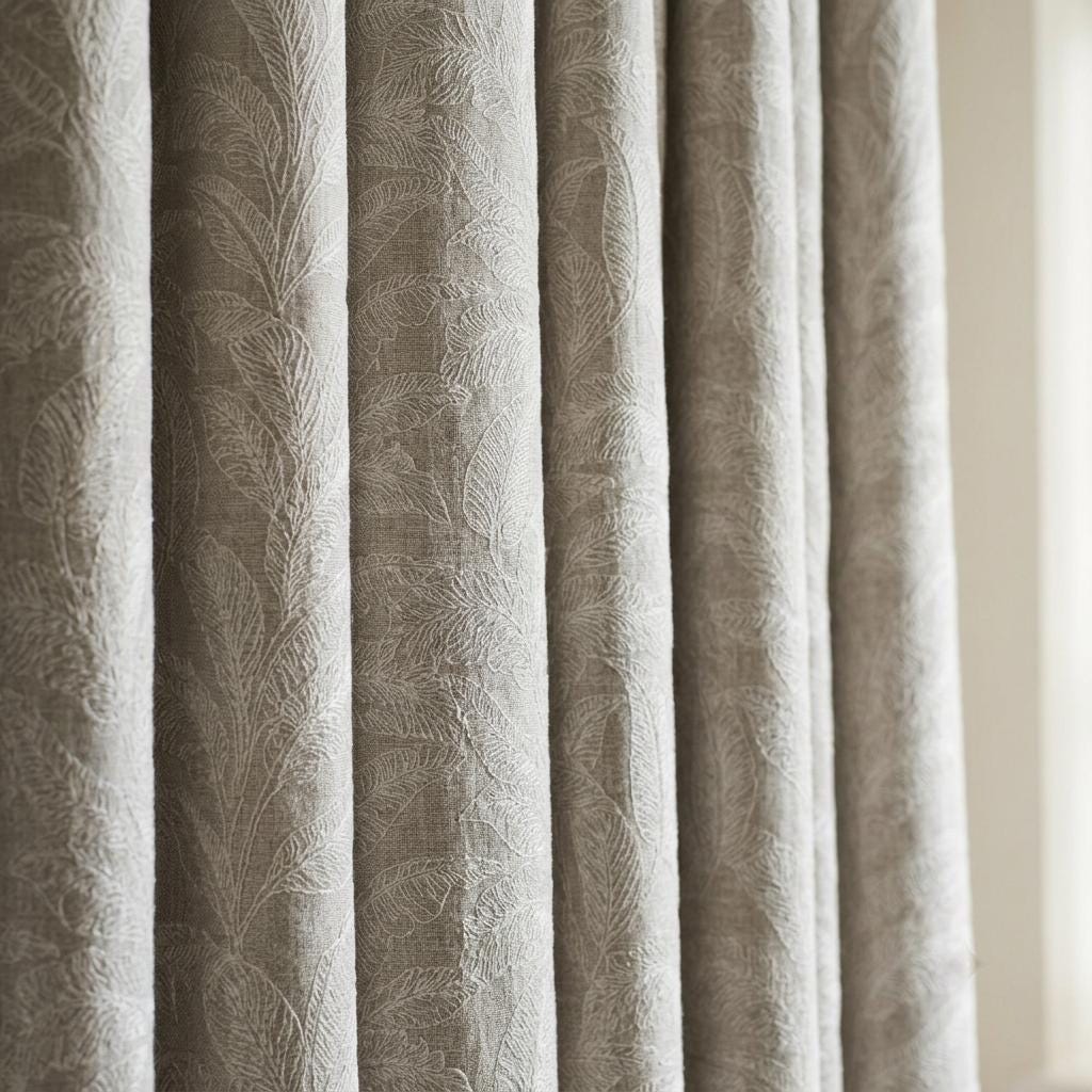 Taupe Greige Pure Linen Curtains, Ivory Embroidered Botanical Leaf Drapes, Custom Blackout or Light Filtering — image 8