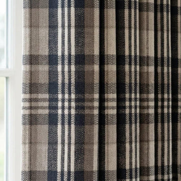 Charcoal Black, Taupe & Ivory Pure Linen Curtains, Printed Herringbone Plaid Farmhouse Drapes, Custom Blackout or Light Filtering Panels — image 1