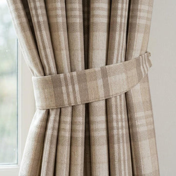 Oatmeal Beige & Ivory Pure Linen Curtains, Printed Herringbone Plaid Farmhouse Drapes, Custom Blackout or Light Filtering Panels — image 1