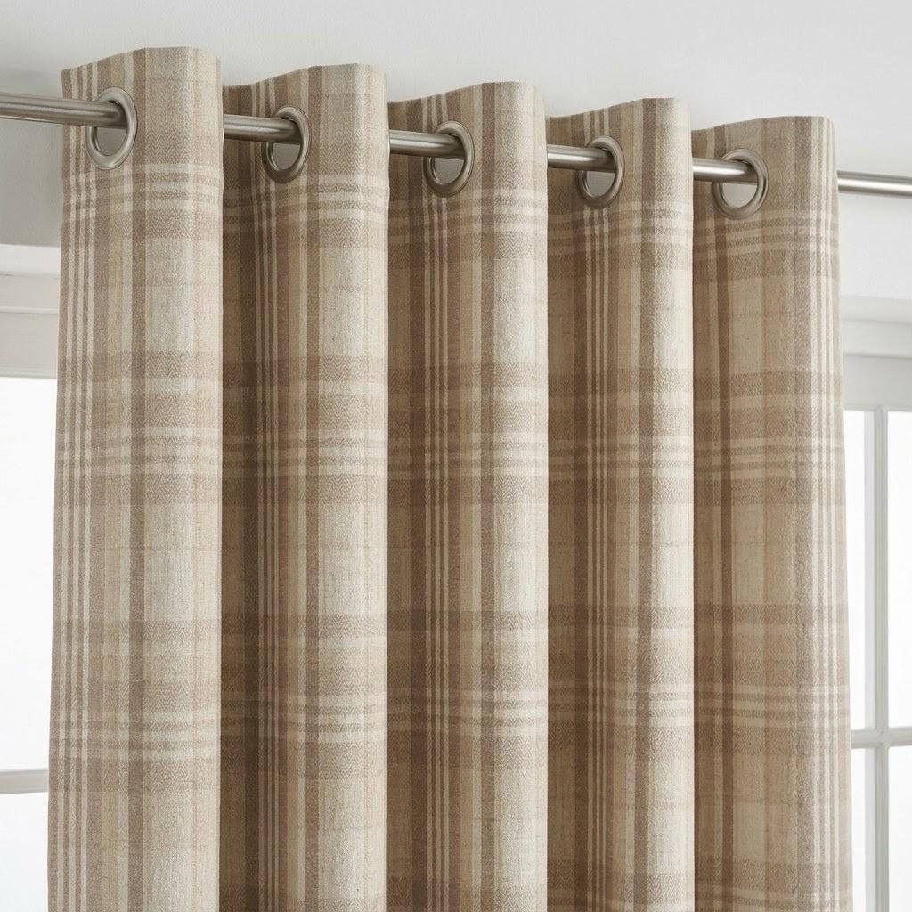Oatmeal Beige & Ivory Pure Linen Curtains, Printed Herringbone Plaid Farmhouse Drapes, Custom Blackout or Light Filtering Panels — image 4