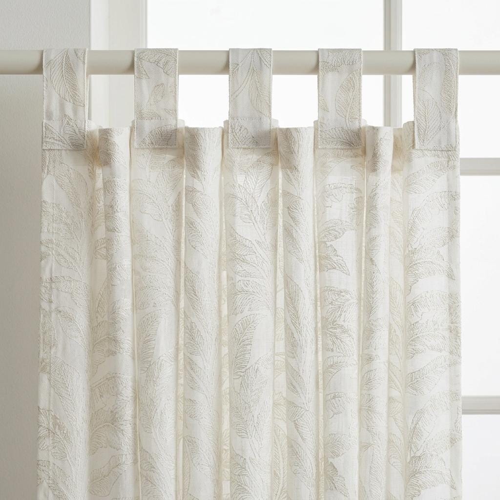 White Pure Linen Sheer Curtains, Flax Beige Embroidered Tropical Leaf, Custom Light Filtering Drapes — image 5