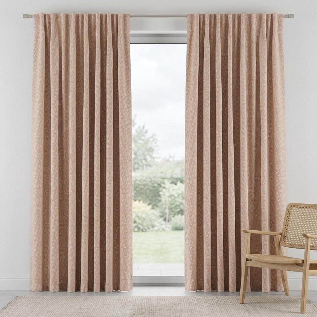 Blush Pink Pure Linen Jacquard Curtains, Ivory Chevron Geometric Drapes, Custom Blackout or Light Filtering — image 8